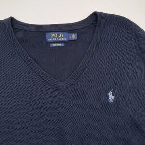 Polo Ralph‎ Lauren Pima Cotton Sweater Vest Large Navy Blue V-Neck Pony Logo